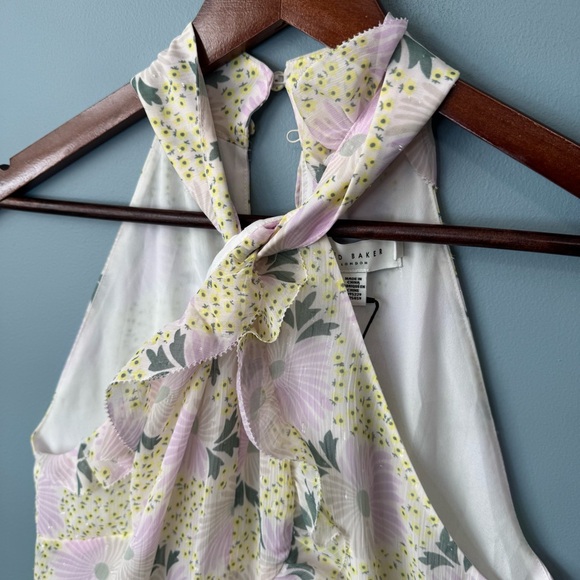 Ted Baker Sutton Light Yellow Twist Neck Frill Detail Mini Dress. NWT. Size 4 - Picture 6 of 16